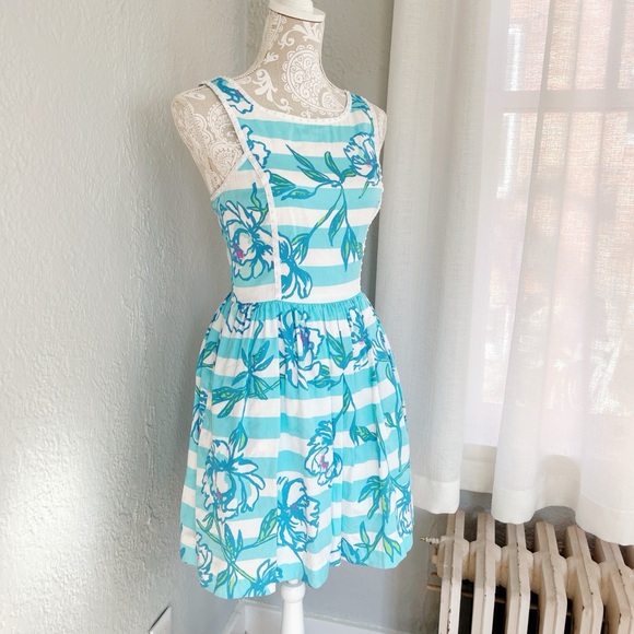 Lilly Pulitzer Dresses & Skirts - 🌺 Lilly Pulitzer “Pearl Shift Dress” – Size 2, Blue Floral Stripe Print 🌺